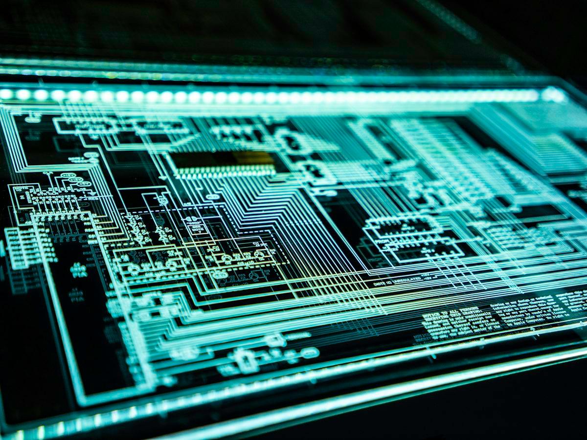 Close-up of an illuminated circuit board